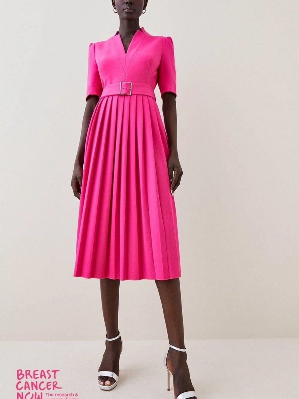 Karen Millen Forever Belted Midi Dress in Hot Pink